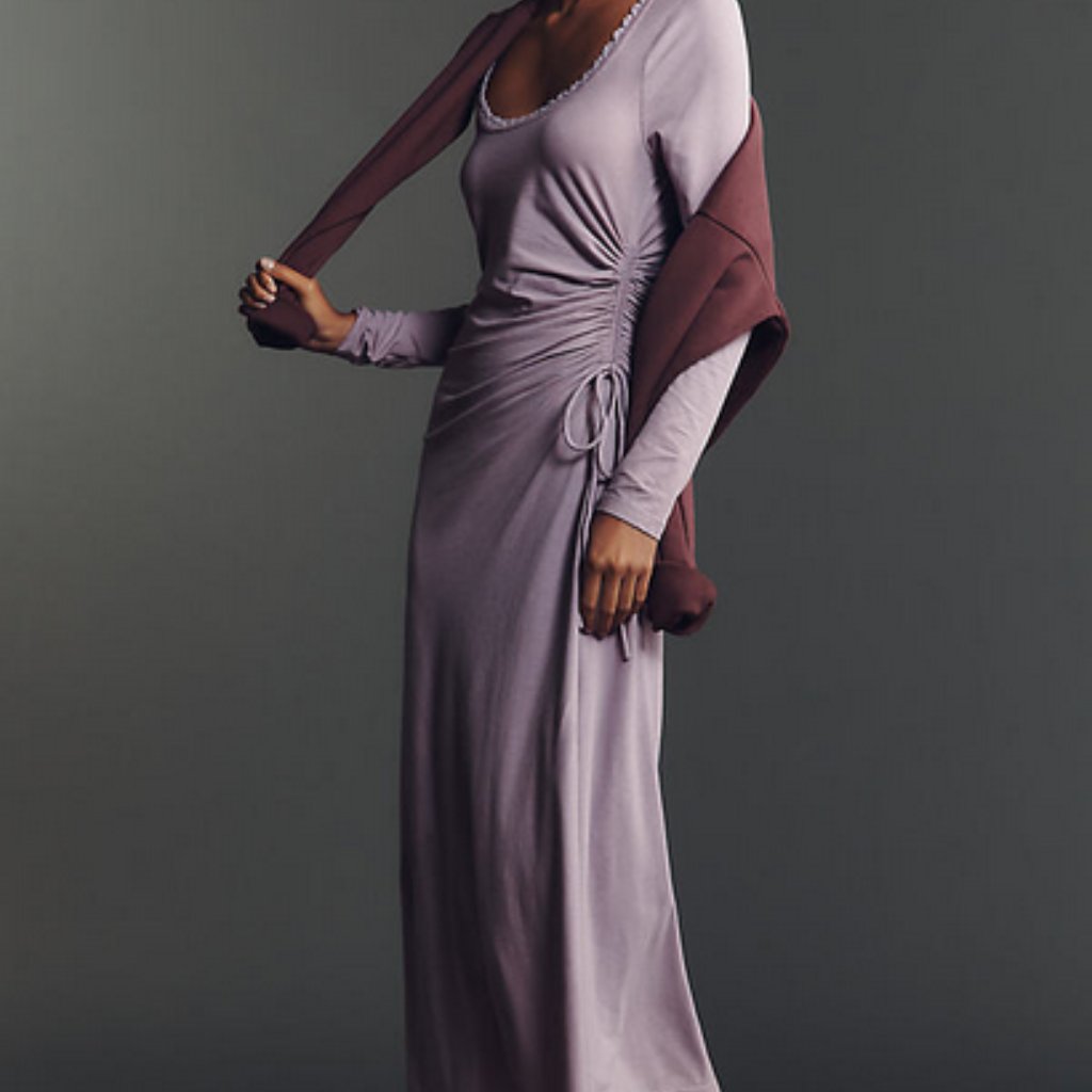 Daily Practice Long-Sleeve Side-Slit Column Midi Dress Anthropologie S